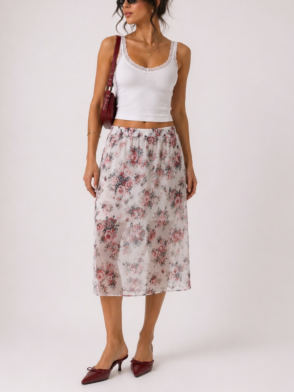 Abercrombie & Fitch Y2K Floral Midi Skirt Chiffon Lined Flowy Size Small